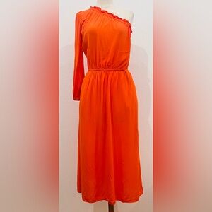 Who What Wear Orange One Shoulder Midi Dress /w pockets and elastic waist.